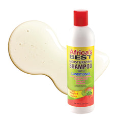 Close-up of Africa's Best creamy lather and ingredient list highlighting moisture and protein benefits