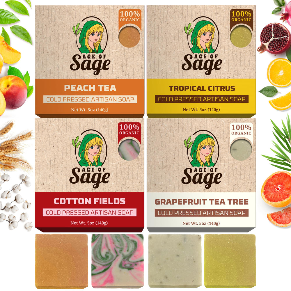 Age of Sage boxed gift set front view showing four vegan soap bars for easy gifting