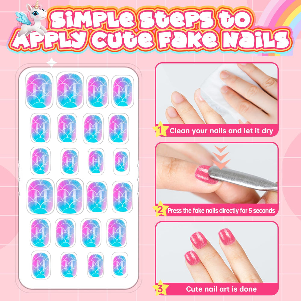 AGGKKY child pressing a pre-glued nail on, demonstrates quick application