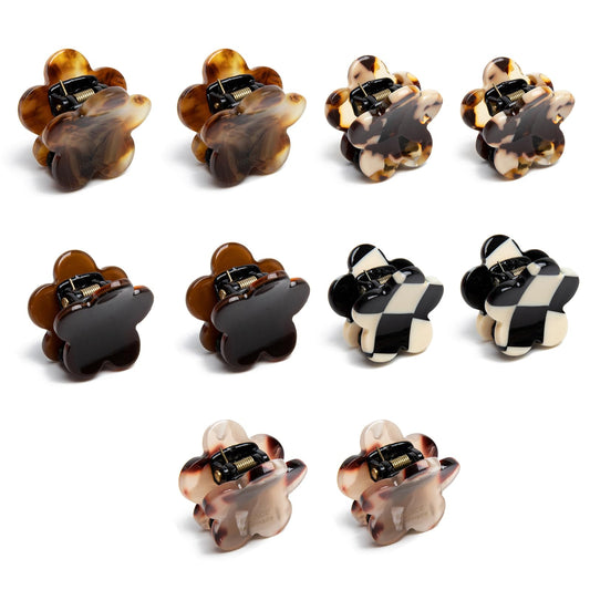 Agirlvct front packaging showing ten mini flower claw clips, convenient set