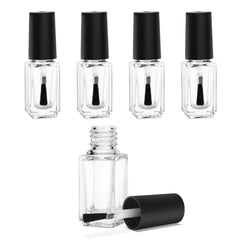 AHIER front view of five glass bottles showing clear bodies and caps for easy checking