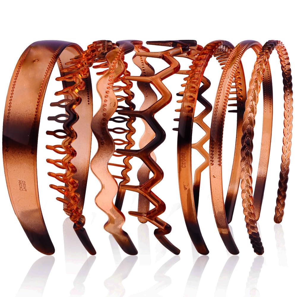 AHONEY front view of seven amber headbands showing full set and color, practical storage