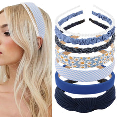 AHONEY front pack of seven navy headbands showing variety and convenience