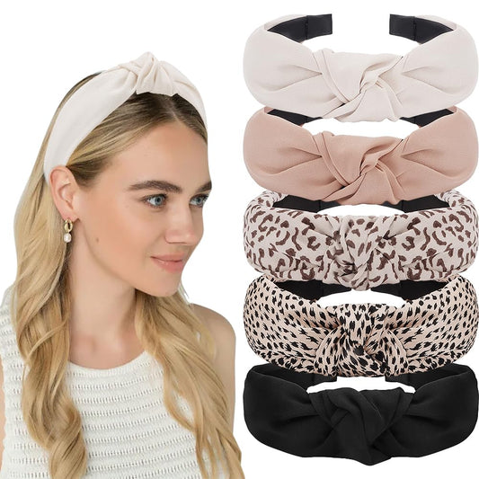 AHONEY front pack of five neutral headbands showing variety and convenience