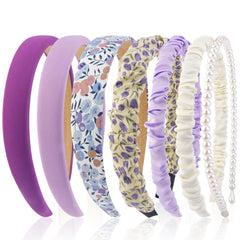 AHONEY front pack of seven purple headbands showing variety and coordinated colors