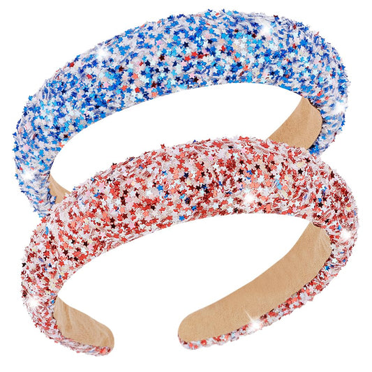 AHONEY front view showing red and blue headbands, festive styling benefit