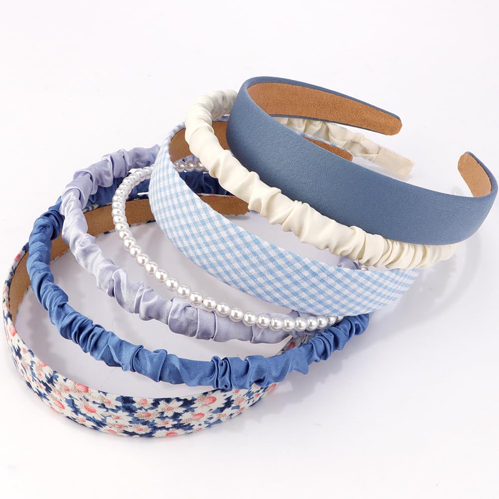 AHONEY front pack display showing seven blue headbands for easy outfit matching