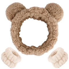 AHONEY khaki bear ears headband front view shows cute design and secure fit