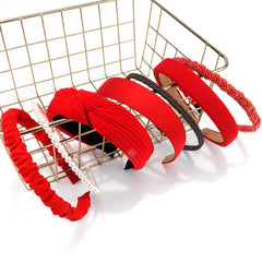 AHONEY red headband worn in hairstyle demonstrating secure stay and style