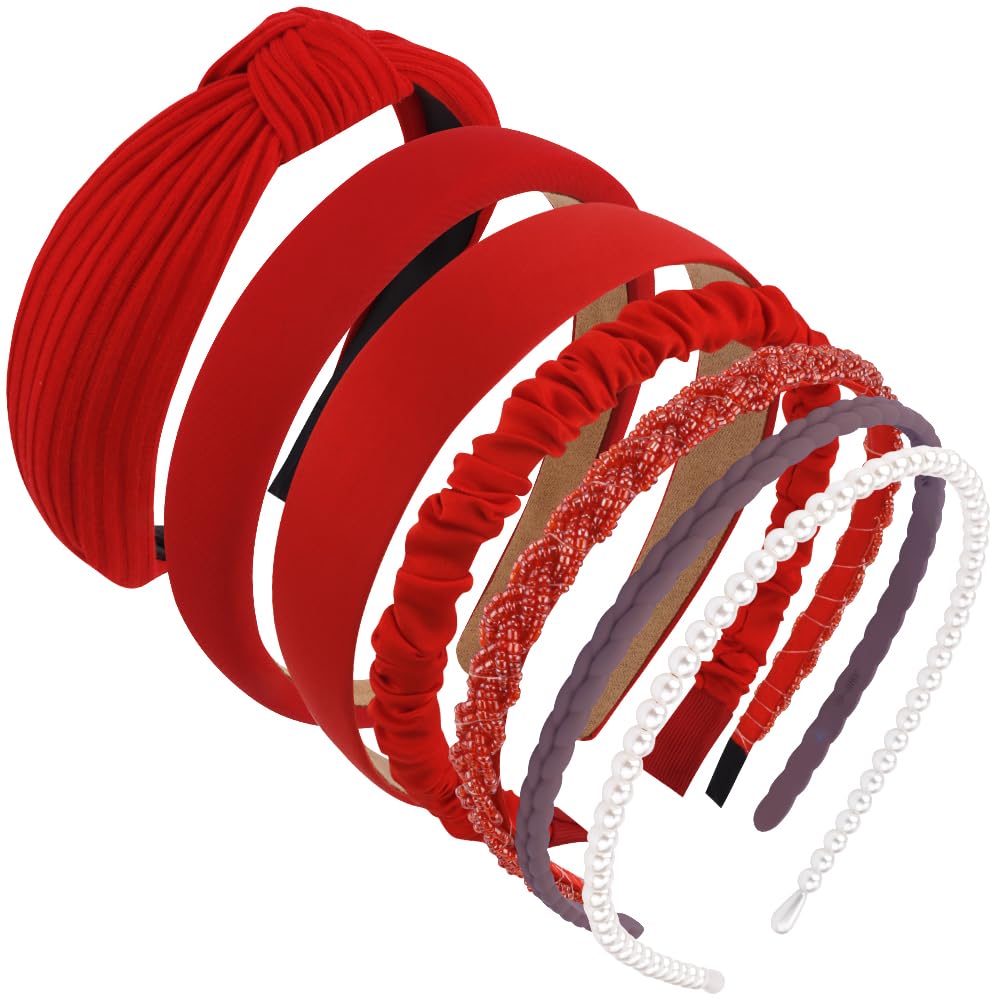 AHONEY knotted red headband close-up showing texture and comfortable fit
