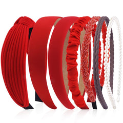 AHONEY red headbands pack front view showing seven styles and color