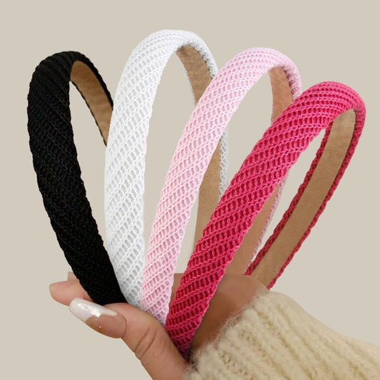 AIBFRID front view of four-pack headbands showing colors and neat packaging benefit: outfit-ready
