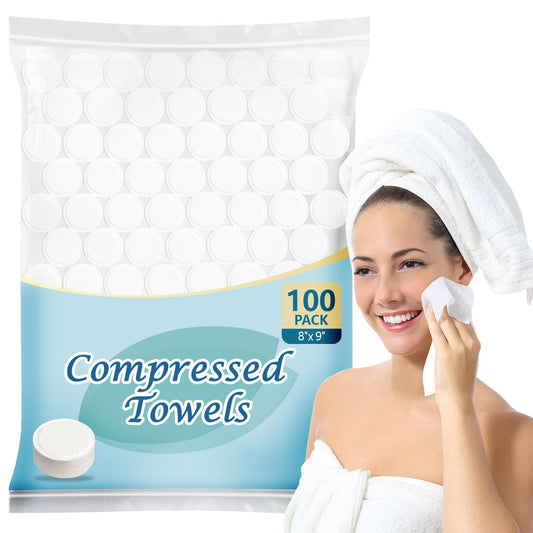 AIDEA front packaging showing 100 compressed towels and benefits