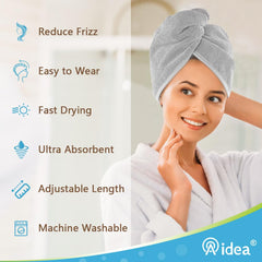AIDEA model wrapping hair in bathroom demonstrating hands-free convenience