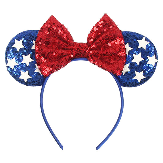 AIDVPOD front view mouse ears headband showing festive red blue silver sparkle