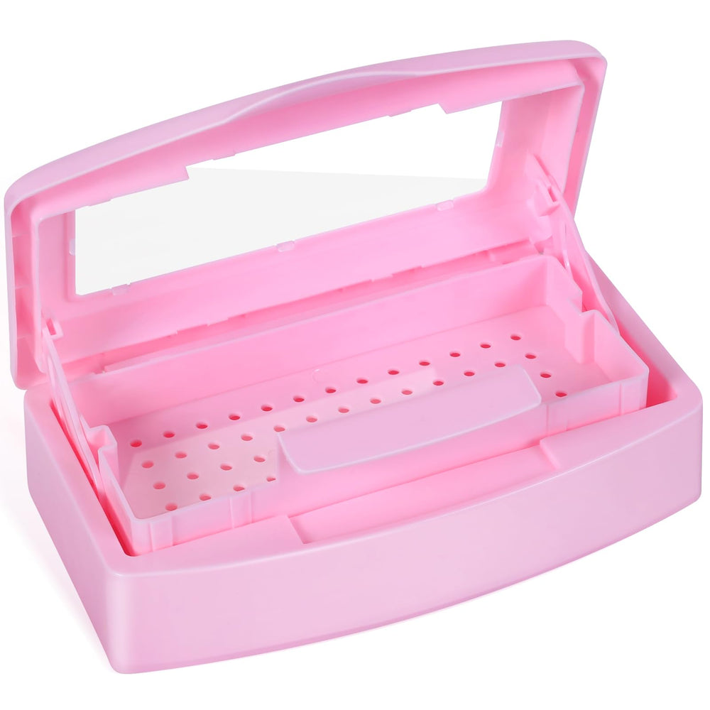 Aifeiter front view with clear pink lid showing compact sterilizer box and tidy storage benefit