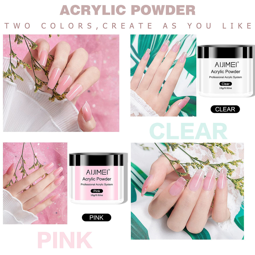 AIJIMEI clear and pink powders close-up showing smooth texture