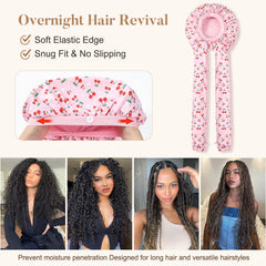 Aileam bonnet on model sleeping demonstrating overnight hair protection