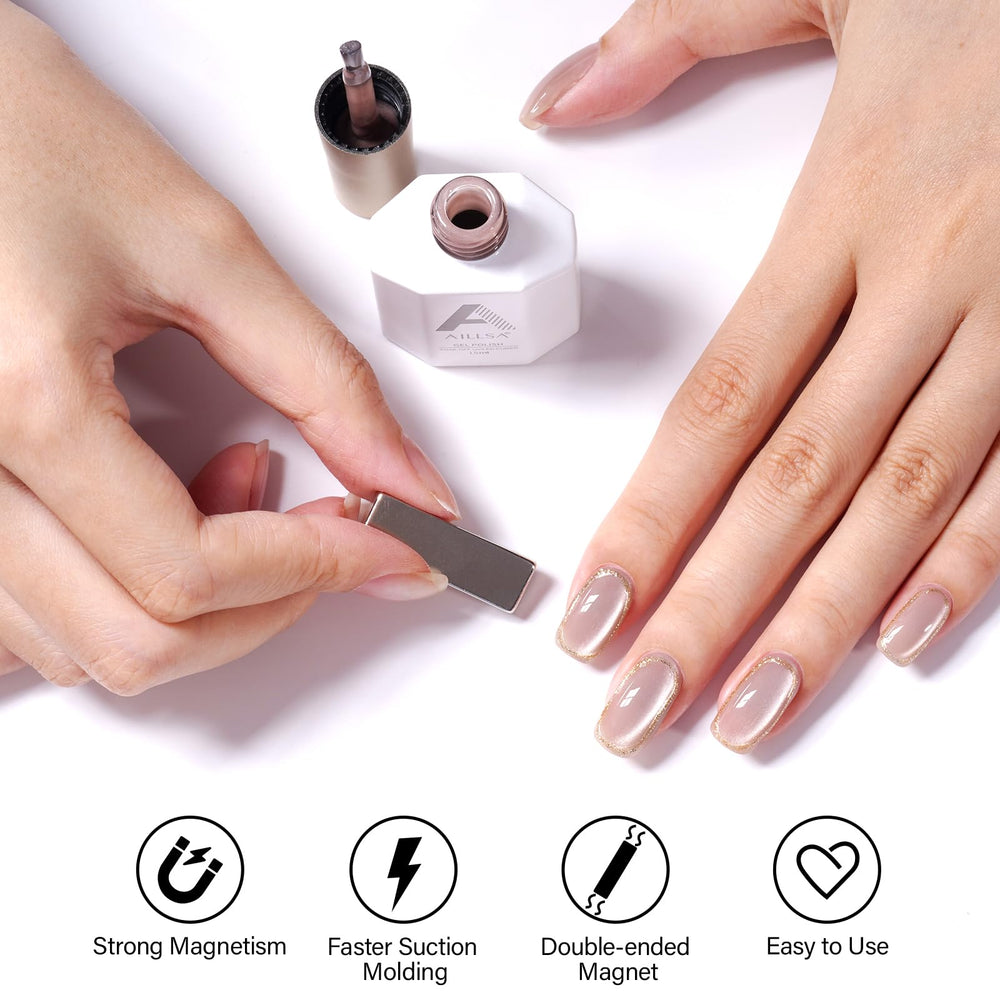 AILLSA applying gel with magnet to create a cat eye effect quickly