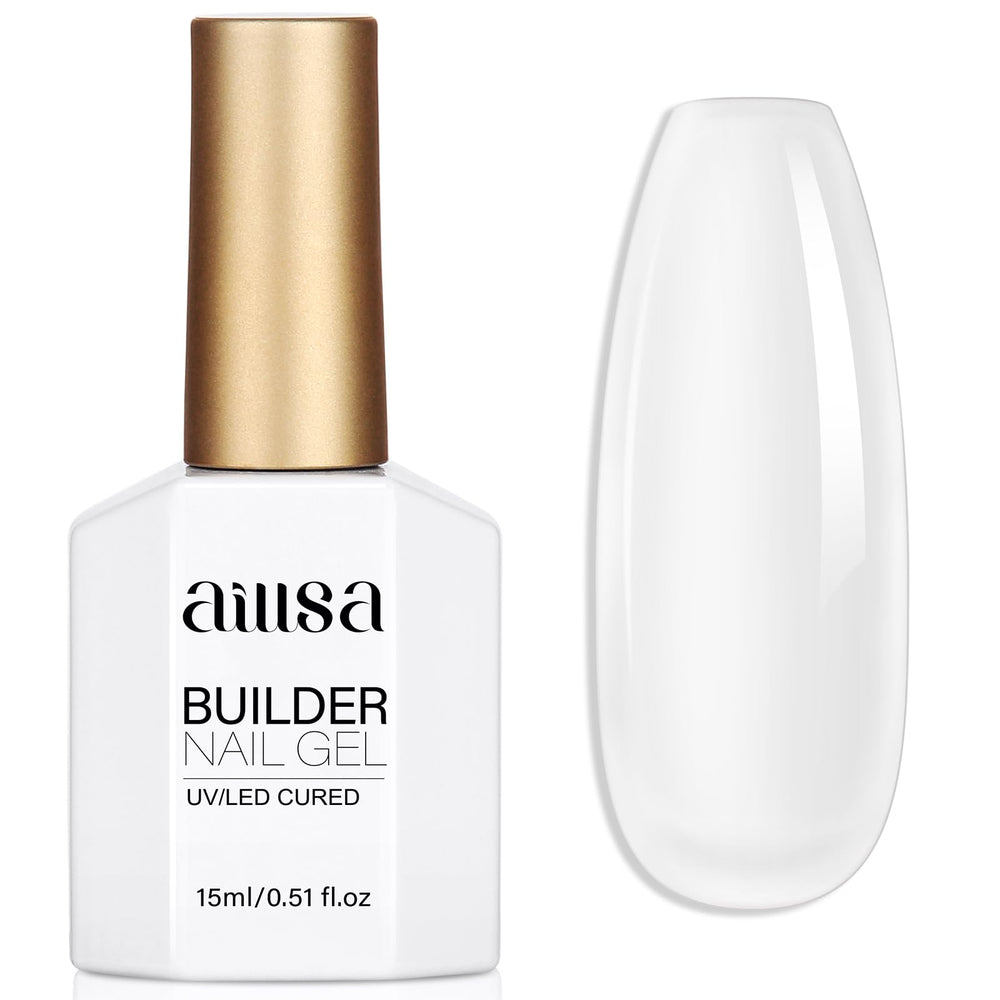 AILLSA clear builder gel front bottle showing product and label benefits