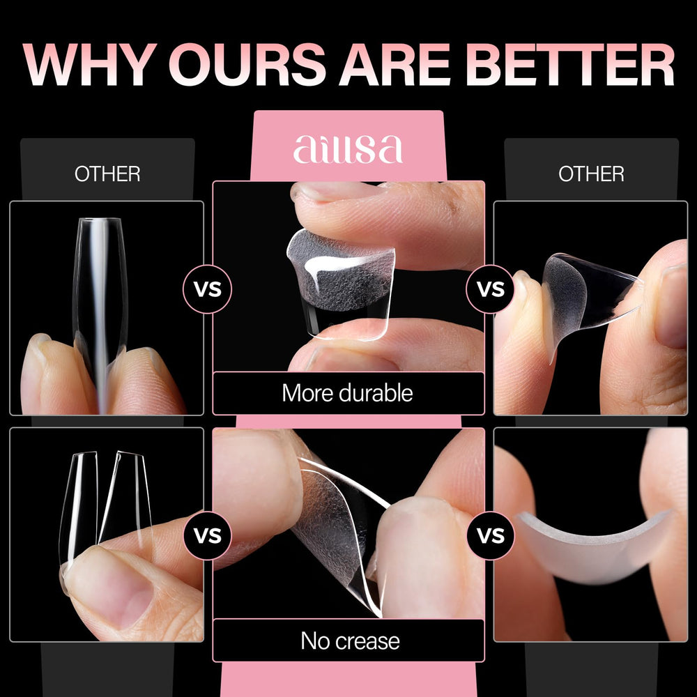 AILLSA fitted short square nails on finger for comfortable wear