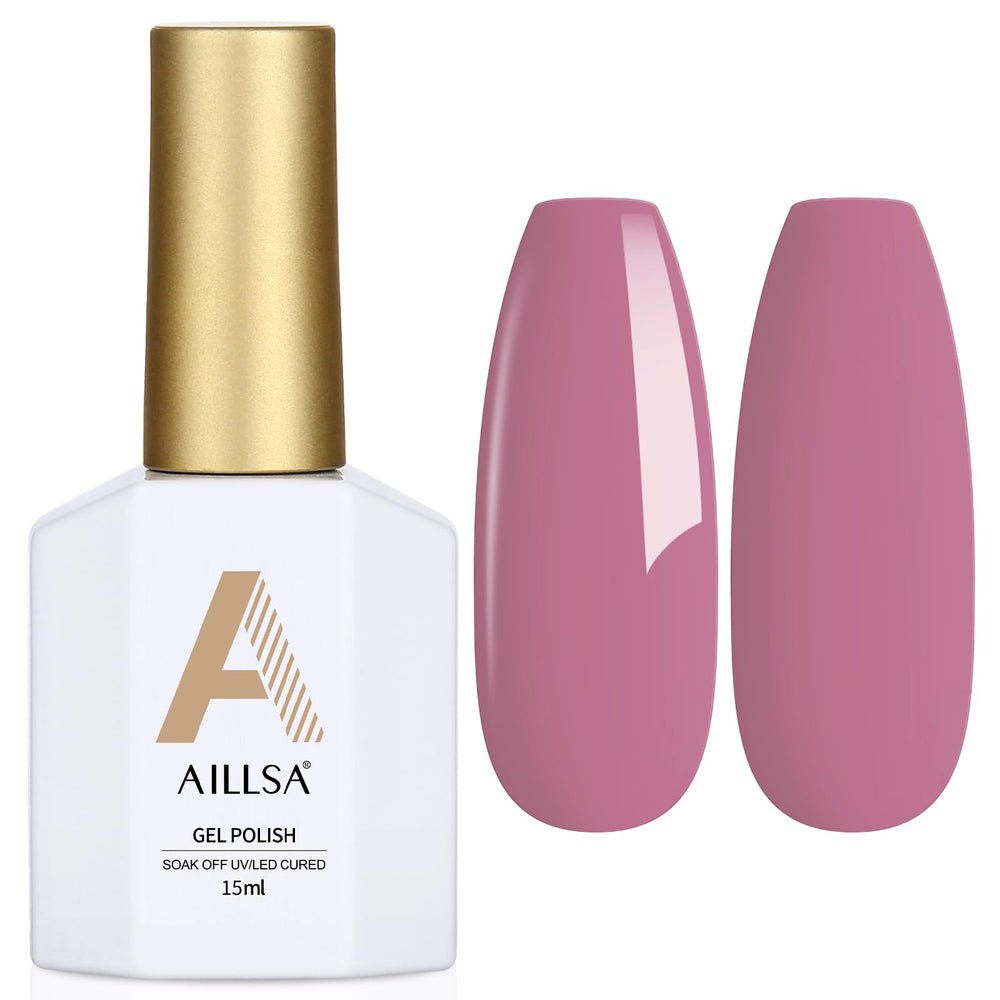 AILLSA front bottle showing mauve gel polish and clear labeling for versatile wear