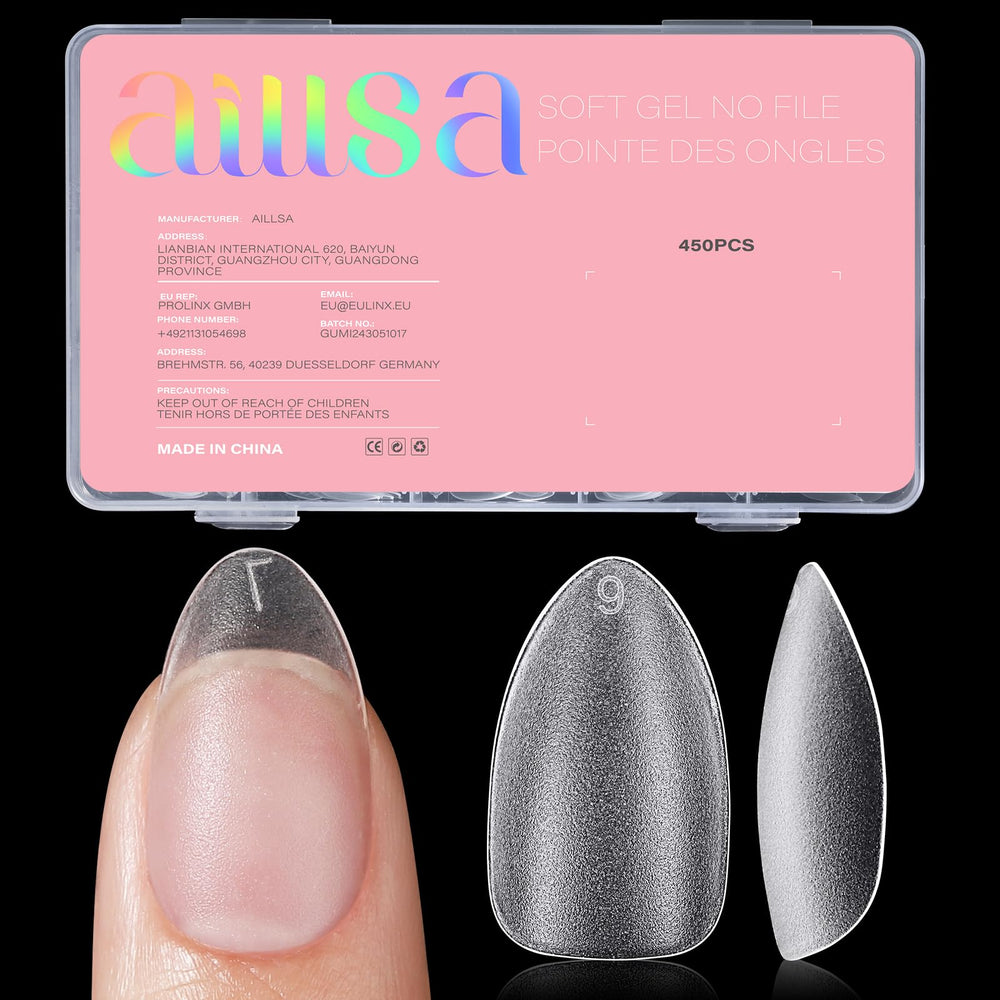 AILLSA front packaging of 450 short almond tips showing full kit benefit