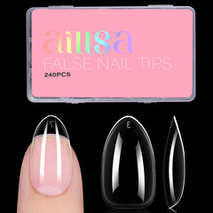 AILLSA front packaging showing 240 clear almond tips for easy selection