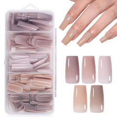 AILLSA front packaging showing 140-piece medium square nude press on nails for convenience
