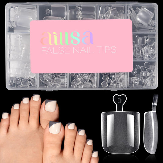 AILLSA front packaging showing all 150 toe tips and sizes, ready for salon use