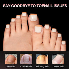 AILLSA toe tip being glued on a big toe demonstrating fast DIY pedicure