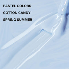 AILLSA nails in a summer setting highlighting pastel blue polish for holiday outfits