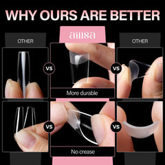AILLSA nail tip being applied to finger showing secure, bubble-free adhesion benefit