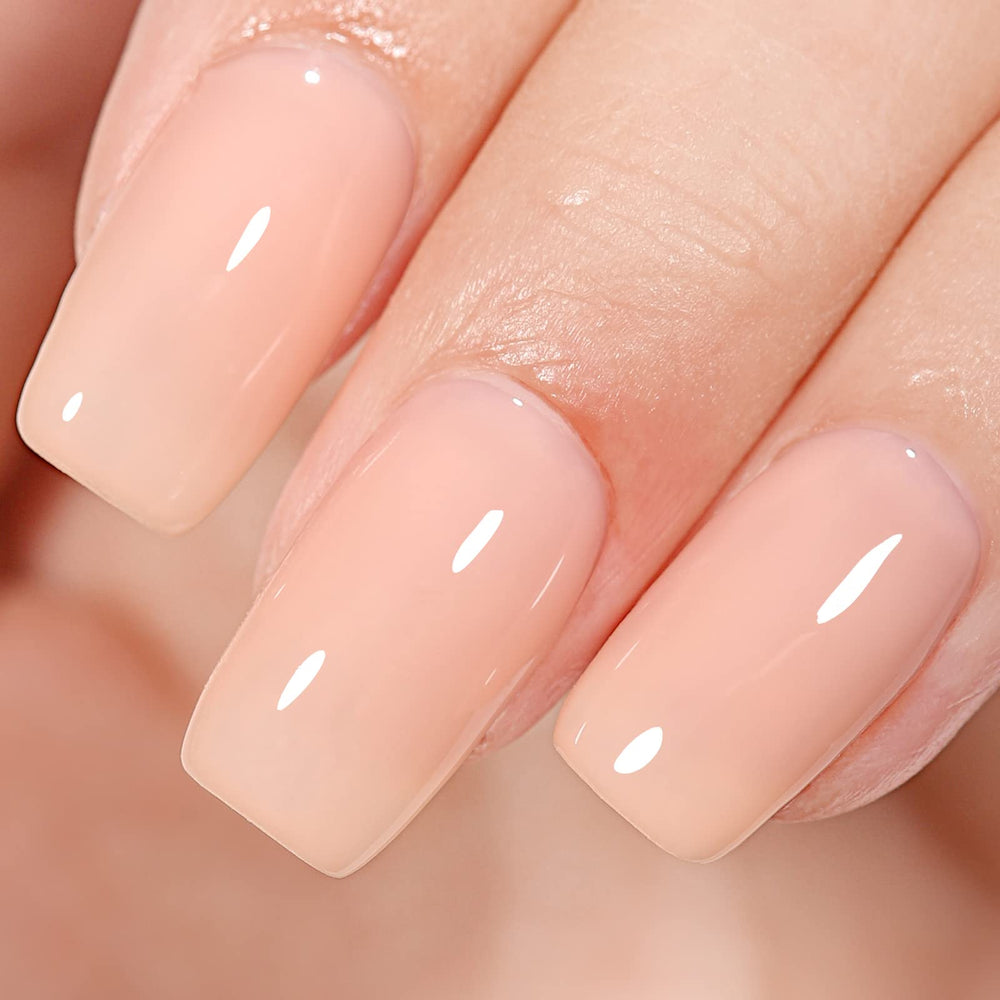 AILLSA before and after nails showing transformation to glossy nude manicure