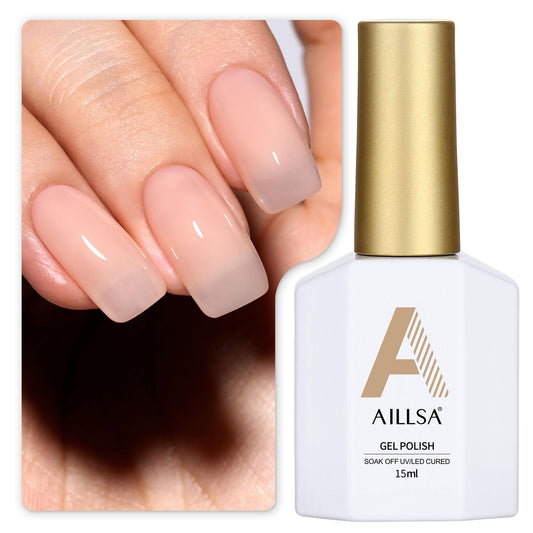 AILLSA bottle front view showing neutral pink and sleek label, salon-quality finish