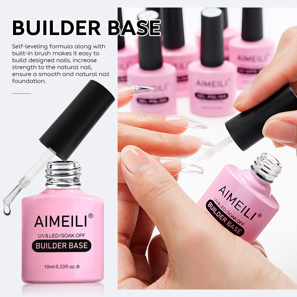 AIMEILI gel applied to nail tip before curing demonstrating extension support and control