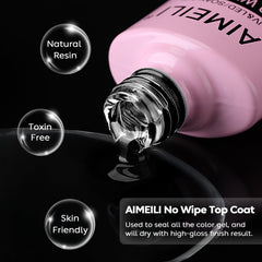 AIMEILI cured nails with high-gloss finish after top coat, showcasing durable shiny result