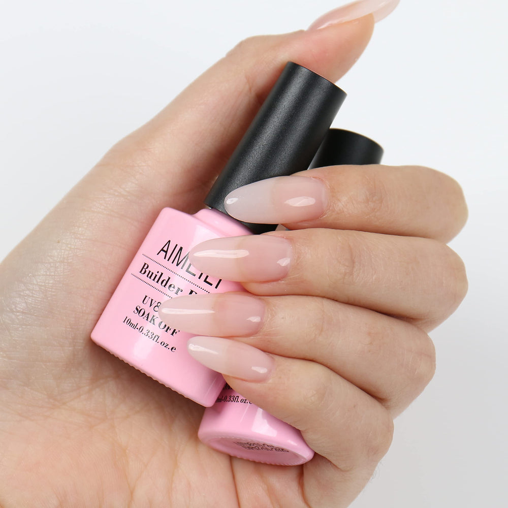 AIMEILI cured nails with translucent finish highlighting natural-looking reinforcement benefits