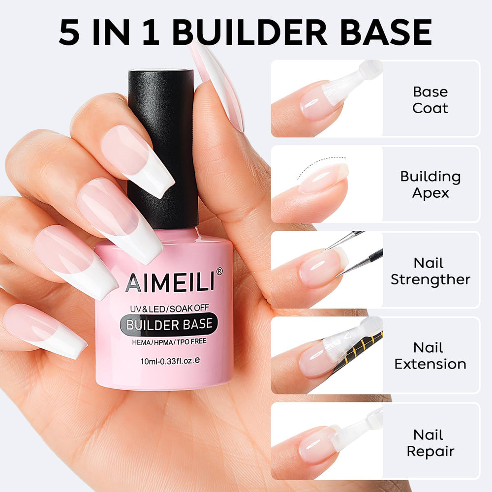 AIMEILI no-wipe top coat bottle label visible to show vegan, HEMA-free formulation and benefits