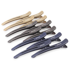 AIMIKE front view of 12 neutral duckbill clips, organized and ready to use