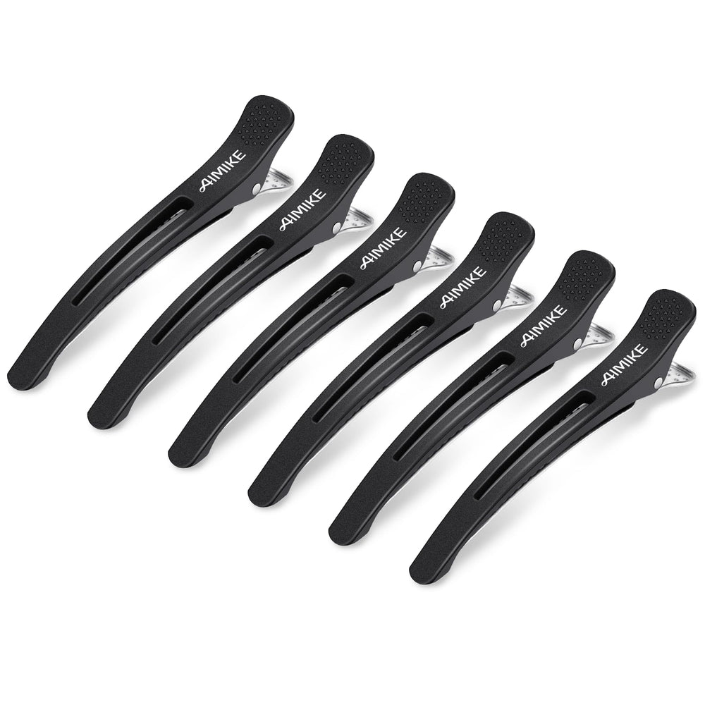 AIMIKE front view of six black duckbill clips showing professional pack and benefits