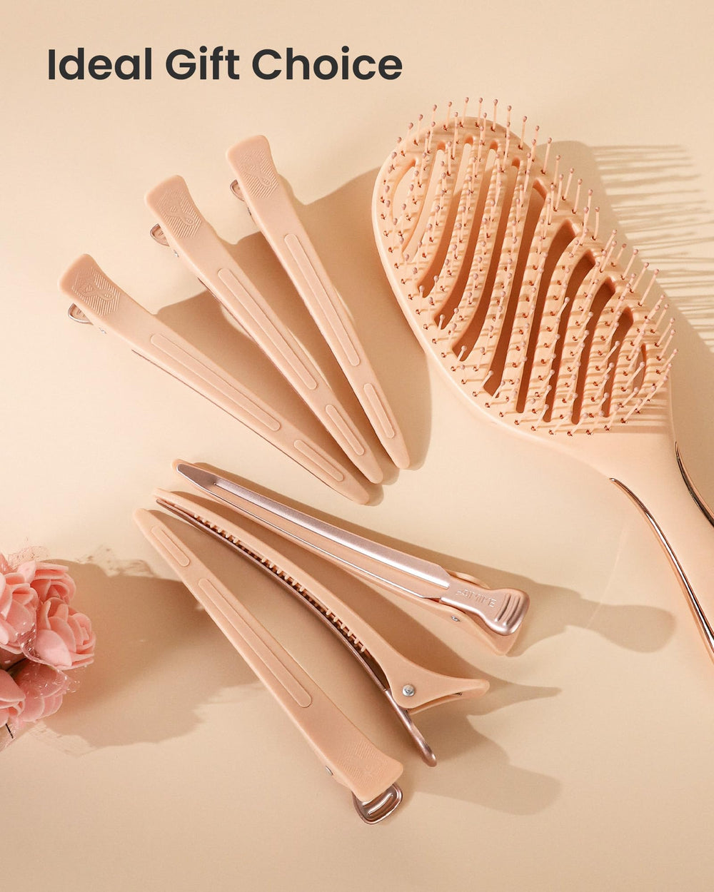 AIMIKE clips staged on a vanity while applying makeup for tidy hair