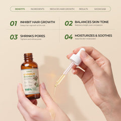 Aimoo label closeup highlighting cyperus rotundus ingredients for transparency