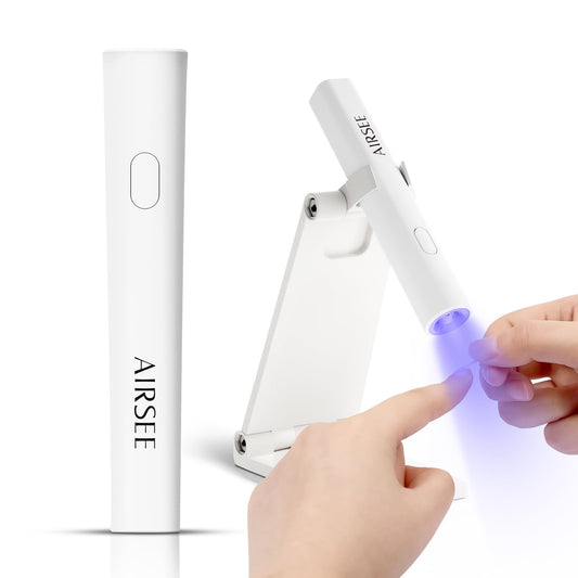 AIRSEE front view showing compact lamp and ergonomic shape for easy travel