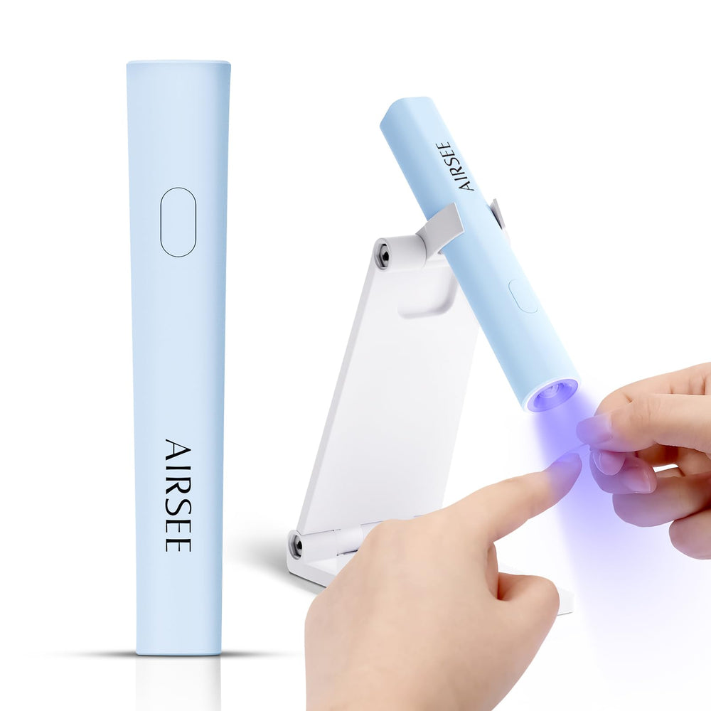 AIRSEE front view of the mini nail lamp showing controls and compact design, convenient portability
