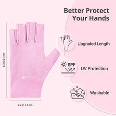 AIRSEE gloves label showing material composition and UPF50+ protection benefit
