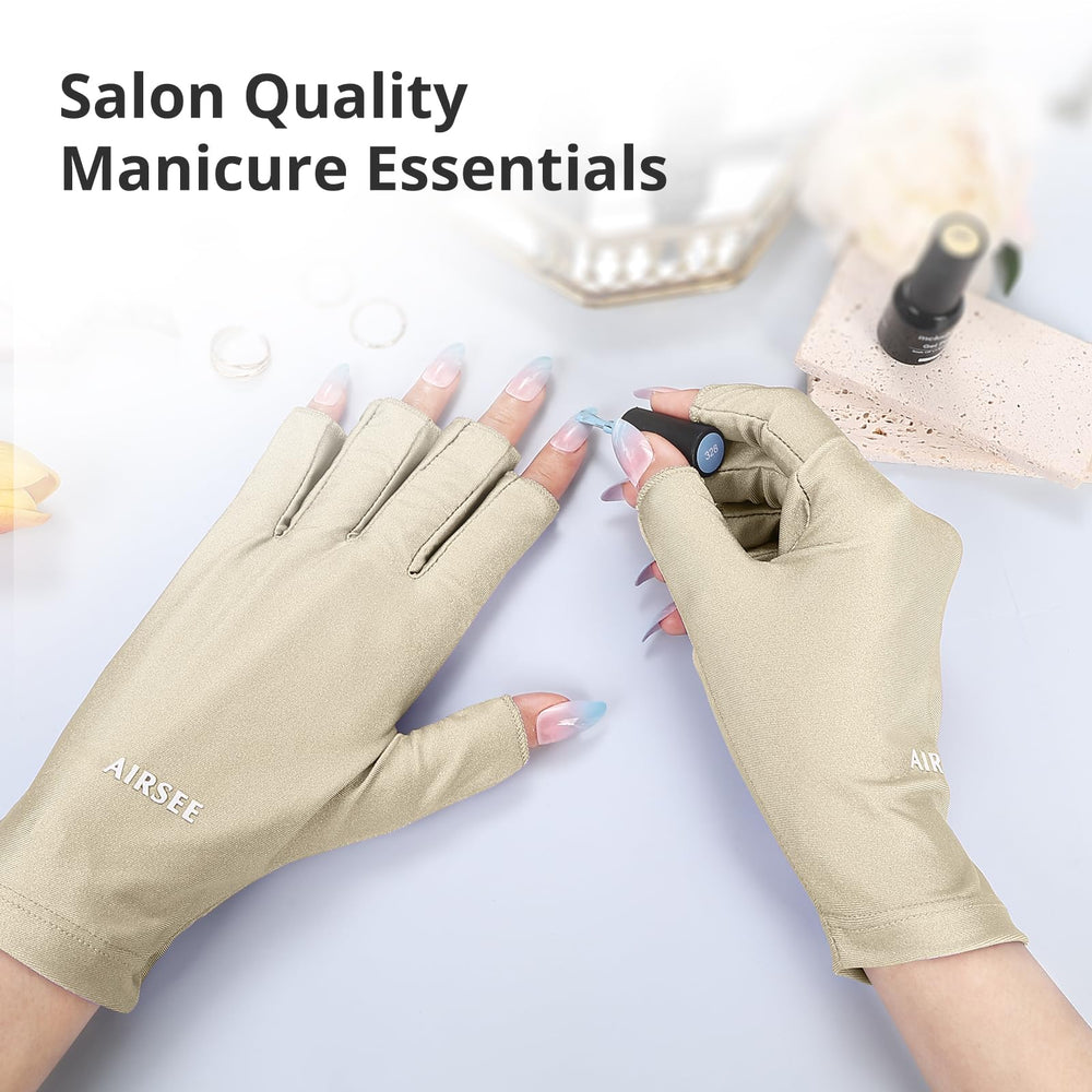 AIRSEE gloves worn under nail lamp protecting skin during gel curing