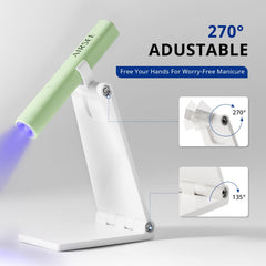 AIRSEE lamp held in hand to show scale and portability for on-the-go use