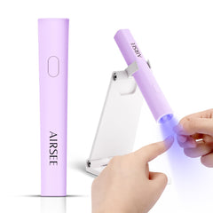 AIRSEE front view showing compact purple lamp and control button benefit fast curing