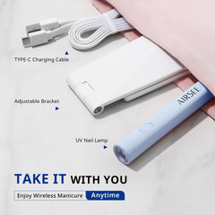 AIRSEE next to a hand for size comparison showing compact scale and easy portability